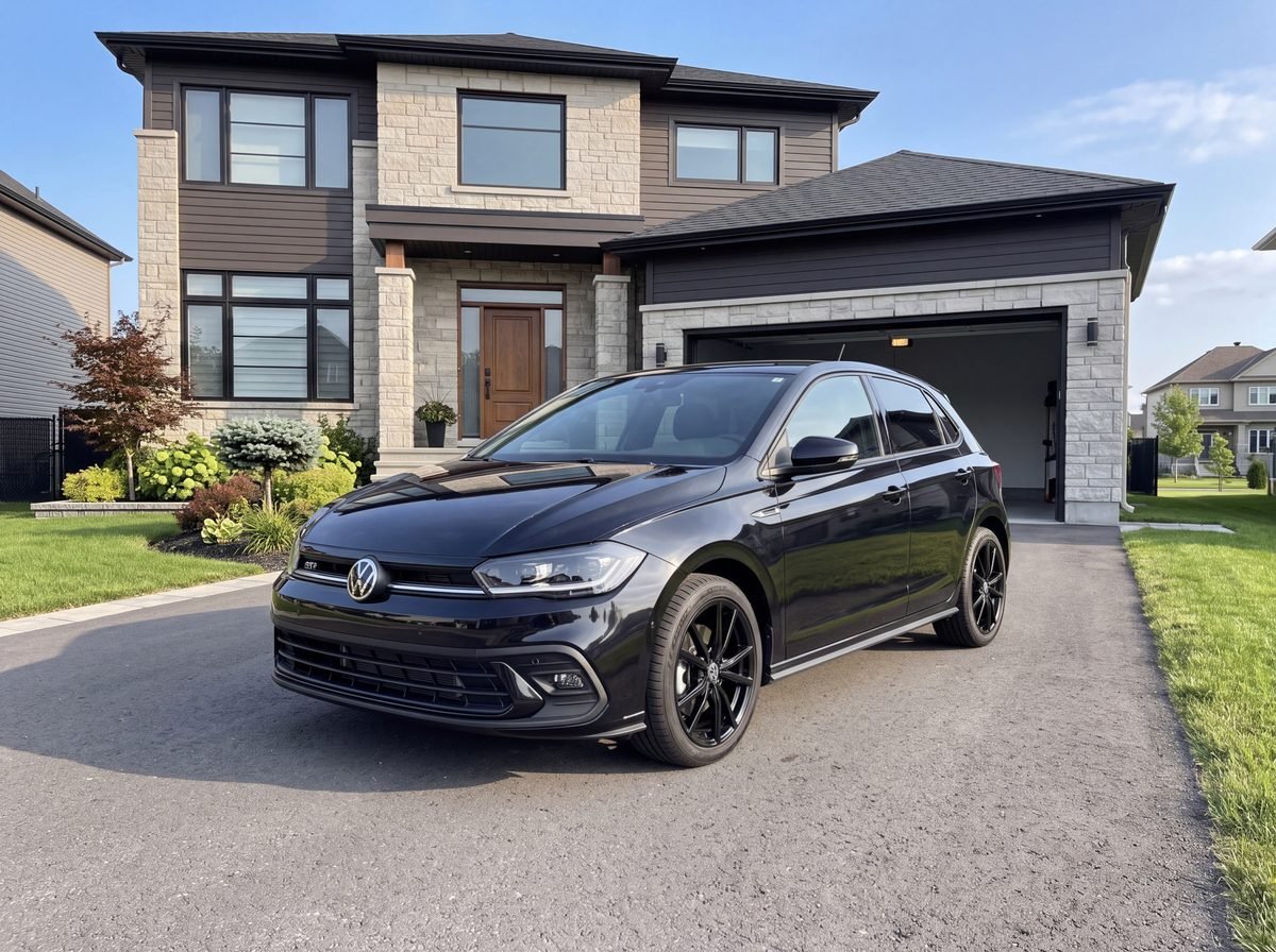 Volkswagen Polo noire lavée à l'extérieur par FLOWASH, vue de face